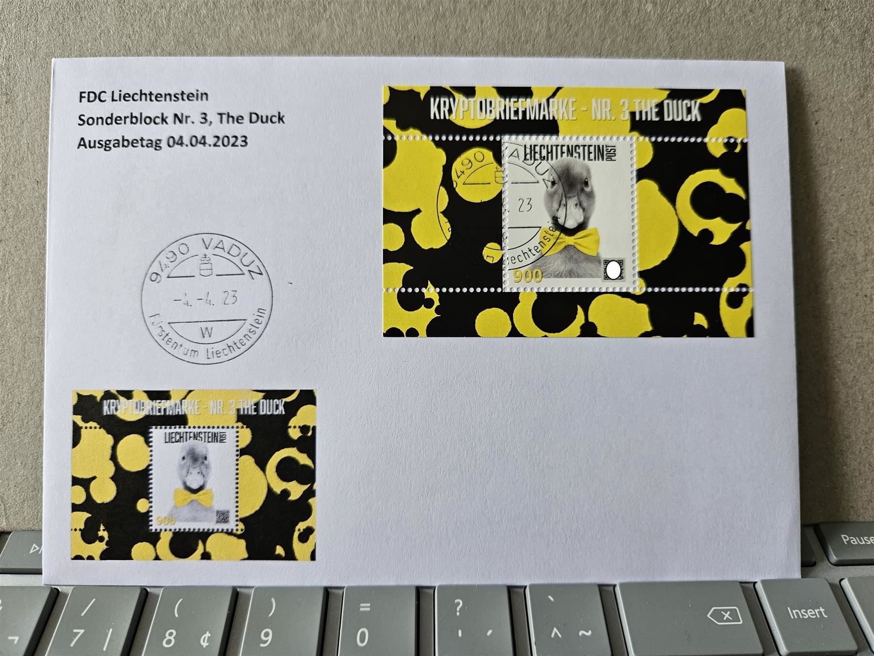 Tutti i francobolli: FDC Crypto-Stamp Nr.3, The Duck, Blau – Usato da Rickenbach SO venduto da Bytebull
