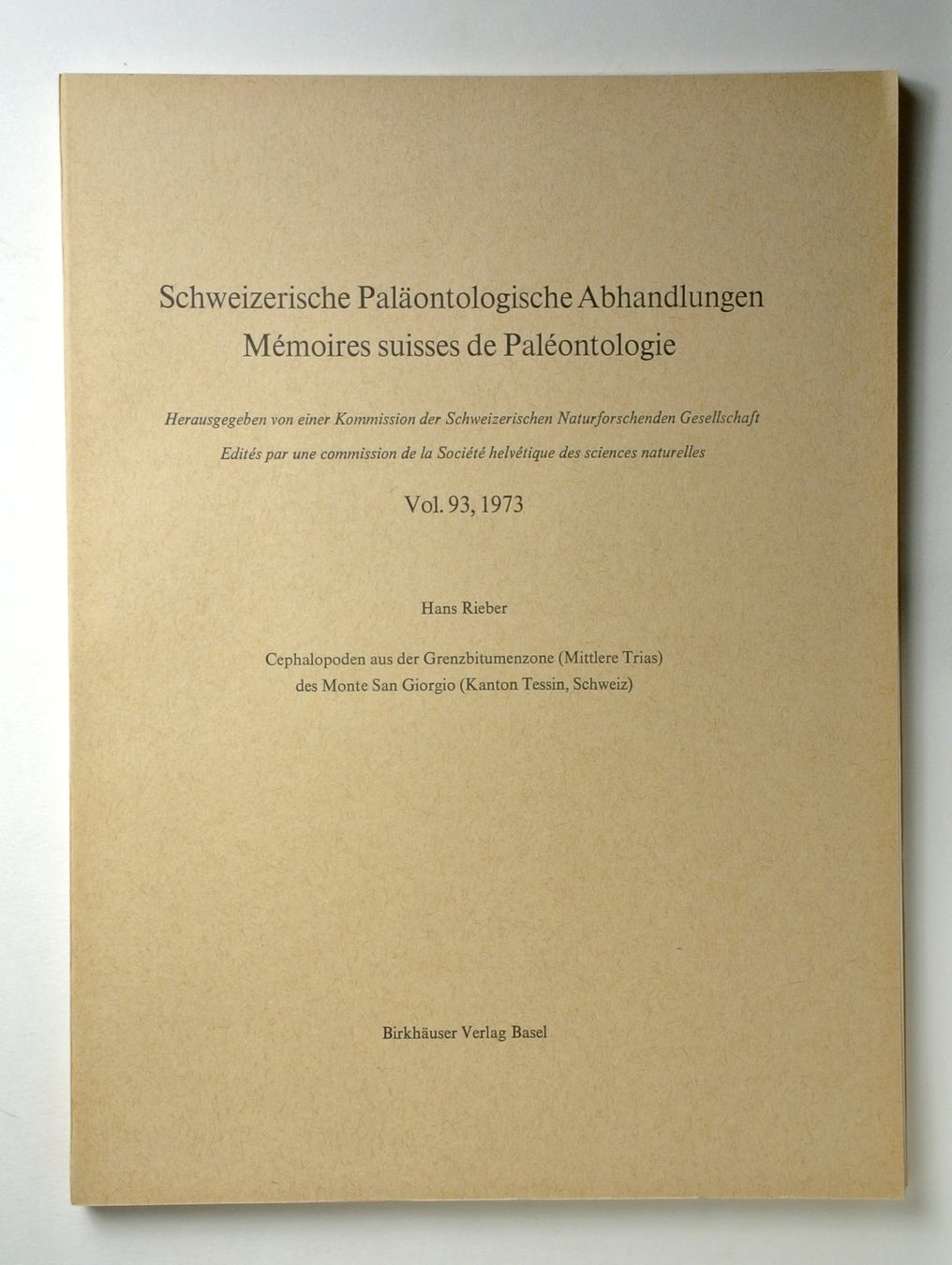 Libri: Rieber, Hans: Cephalopoden aus der Grenzbitumenzone – Usato da Erschwil venduto da taglang