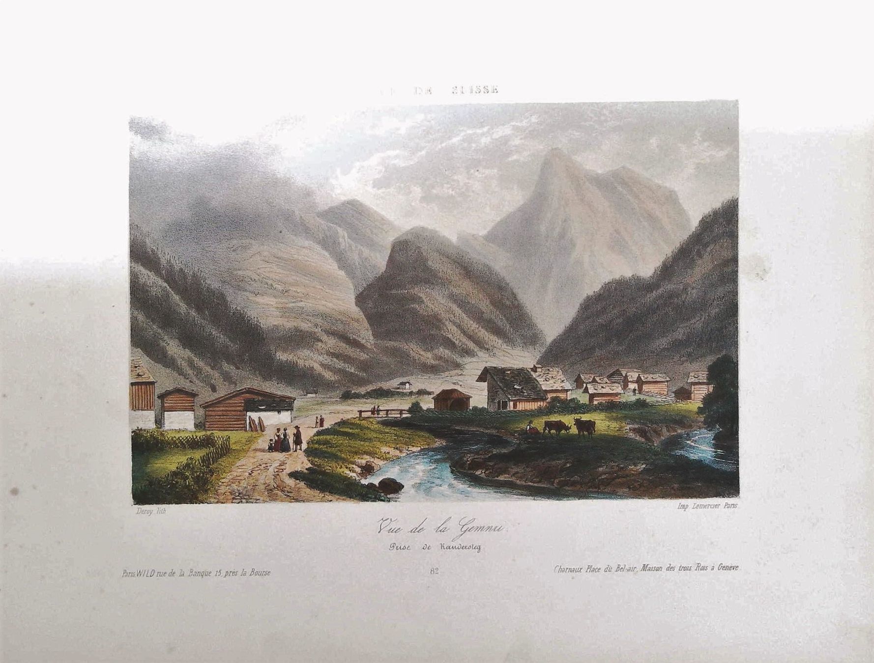 Stiche: Kandersteg Gemmi altkolorierte Lithographie von Deroy – Gebraucht aus Rafz von Helvet32