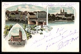 Litho Basel, Alte Rhein-Brücke, Pfalz, 