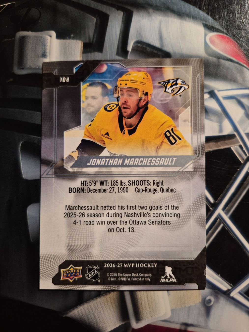 NHL Cartes à collectionner: NHL Jonathan Marchessault Nashville Predators – D'occasion à Treiten par Sauber73 1