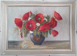 Gemälde Mohnblumen Bouquet signiert gerahmt