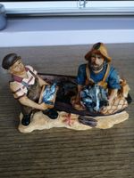 Deko Figur Fischer im Boot Polyresin/Kunstharz Vintage