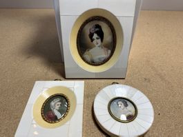 3x Miniaturmalerei Lupenmalerei Rahmen aus Bein
