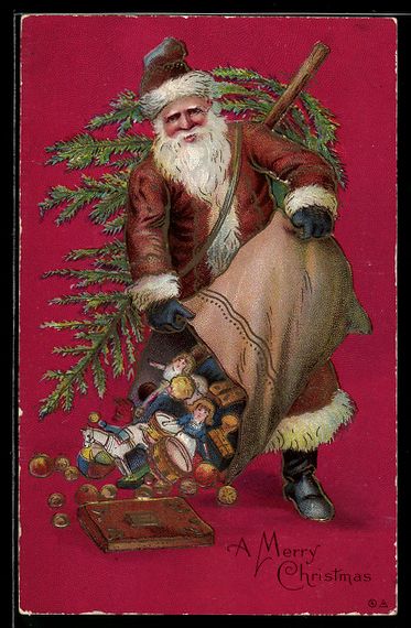 Cartes postales: Weihnachtsmann mit Tannenbaum leert den  – D'occasion à Berlin par bartko-reher