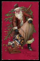 Weihnachtsmann mit Tannenbaum leert den 