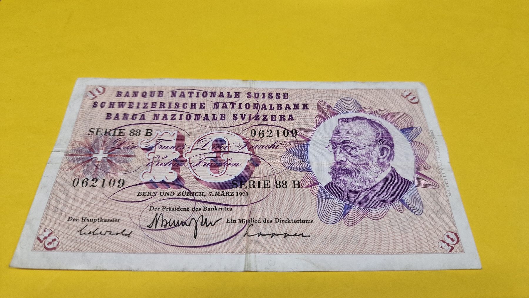 Banconote: Seltene Schweizer 10 Franken Note, Serie 88 B, Bern 1973 – Usato da Herisau venduto da MoneyisPower.AR