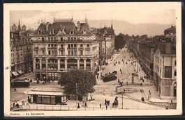 AK Genève, La Corraterie, Strassenbahn