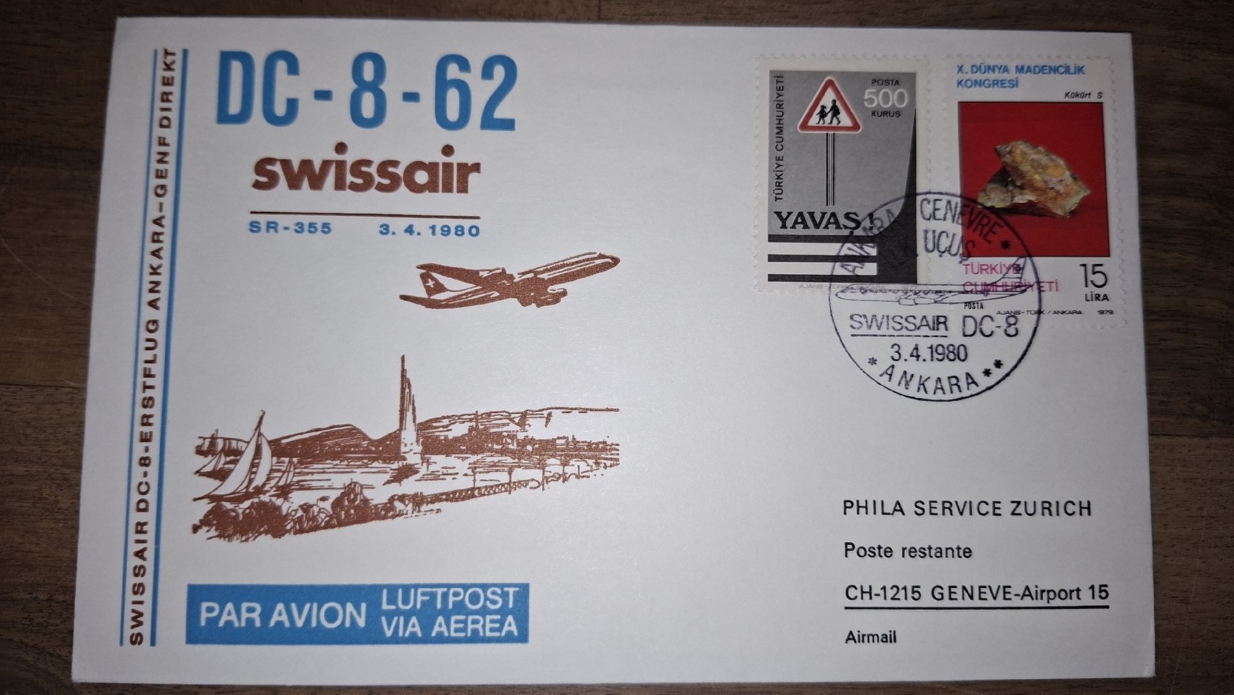 Alle Briefmarken: Swissair Ankara - Genf 03.04.1980 – Gebraucht aus Balgach von SIMEON27