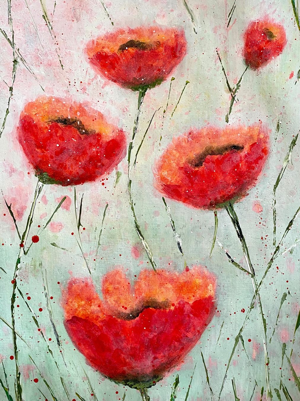 Dipinti: Handgemaltes Acryl Bild Mohnblumen. NEU Unikat. Mischtechnik – Nuovo (secondo la descrizione) da Siselen BE venduto da Melody-76