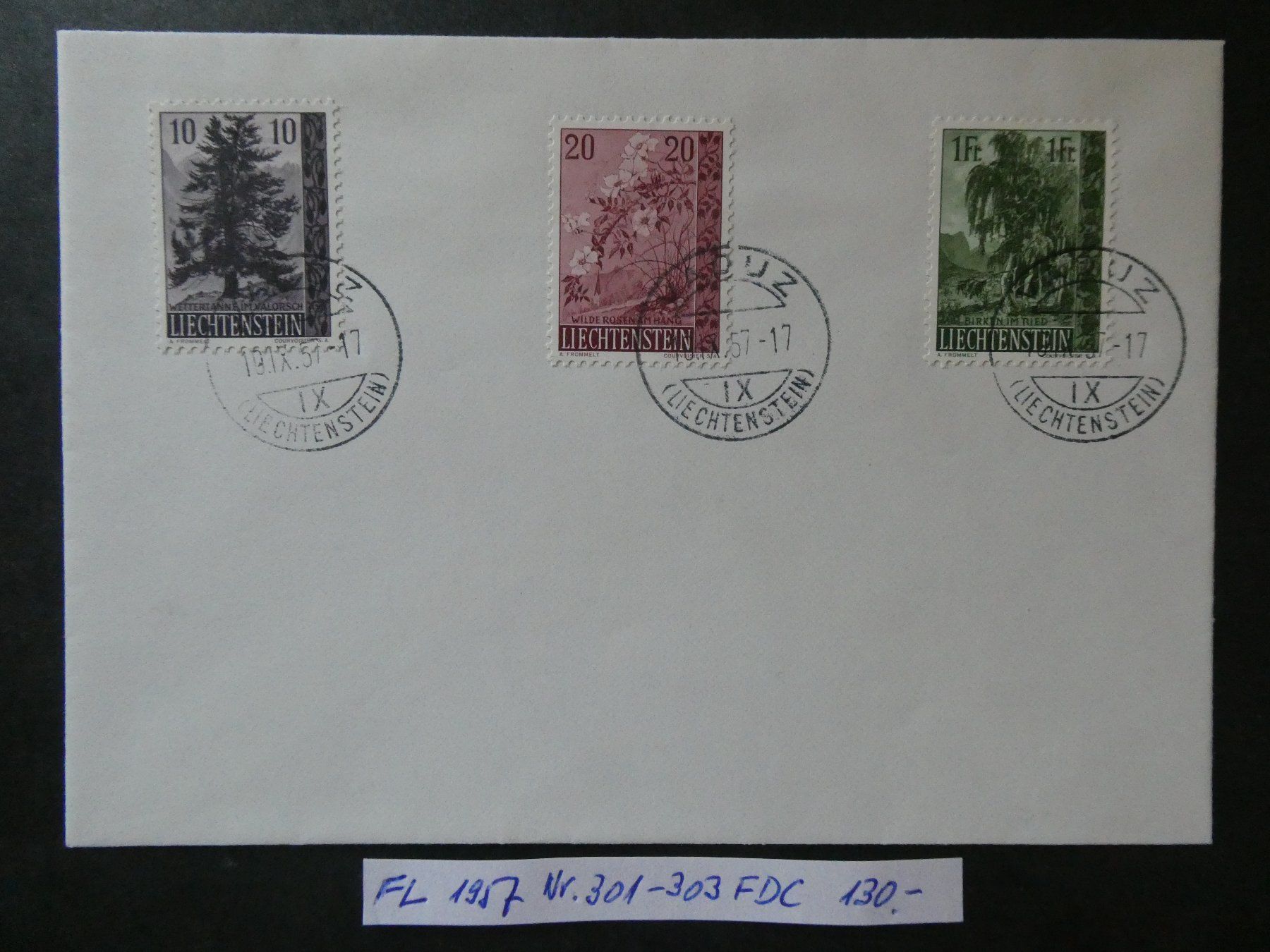 Tutti i francobolli: FL 1957 Nr. 301-303 FDC – Usato da Lausen venduto da Herbamare01