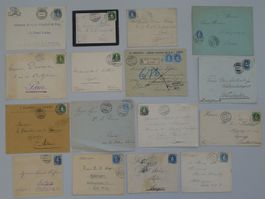1889-1909, 16 Briefe mit Stehende Helvetias, Destinationen!