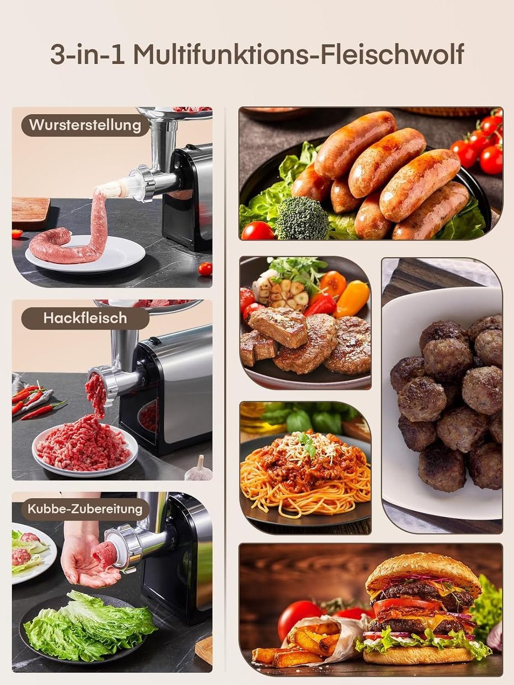 Elettrodomestici da cucina: Fleischwolf 3in1 Wurstfüller Edelstahl-Schleifplatten – Nuovo e nell'imballaggio originale da St. Gallen venduto da sch_zsz7 1