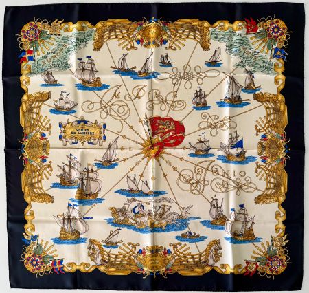 Superbe foulard HERMES-Paris "Voiles de Lumière" 1995 + box