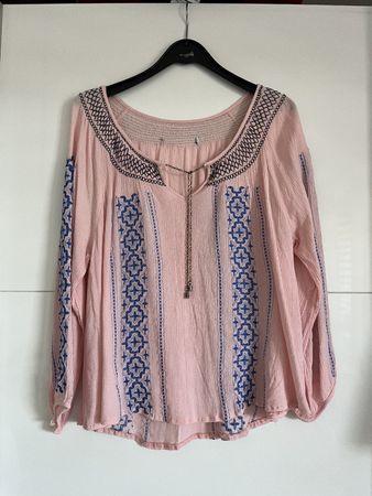 Damen Bluse Boho rosa mit Stickerei Langarm guter Zustand