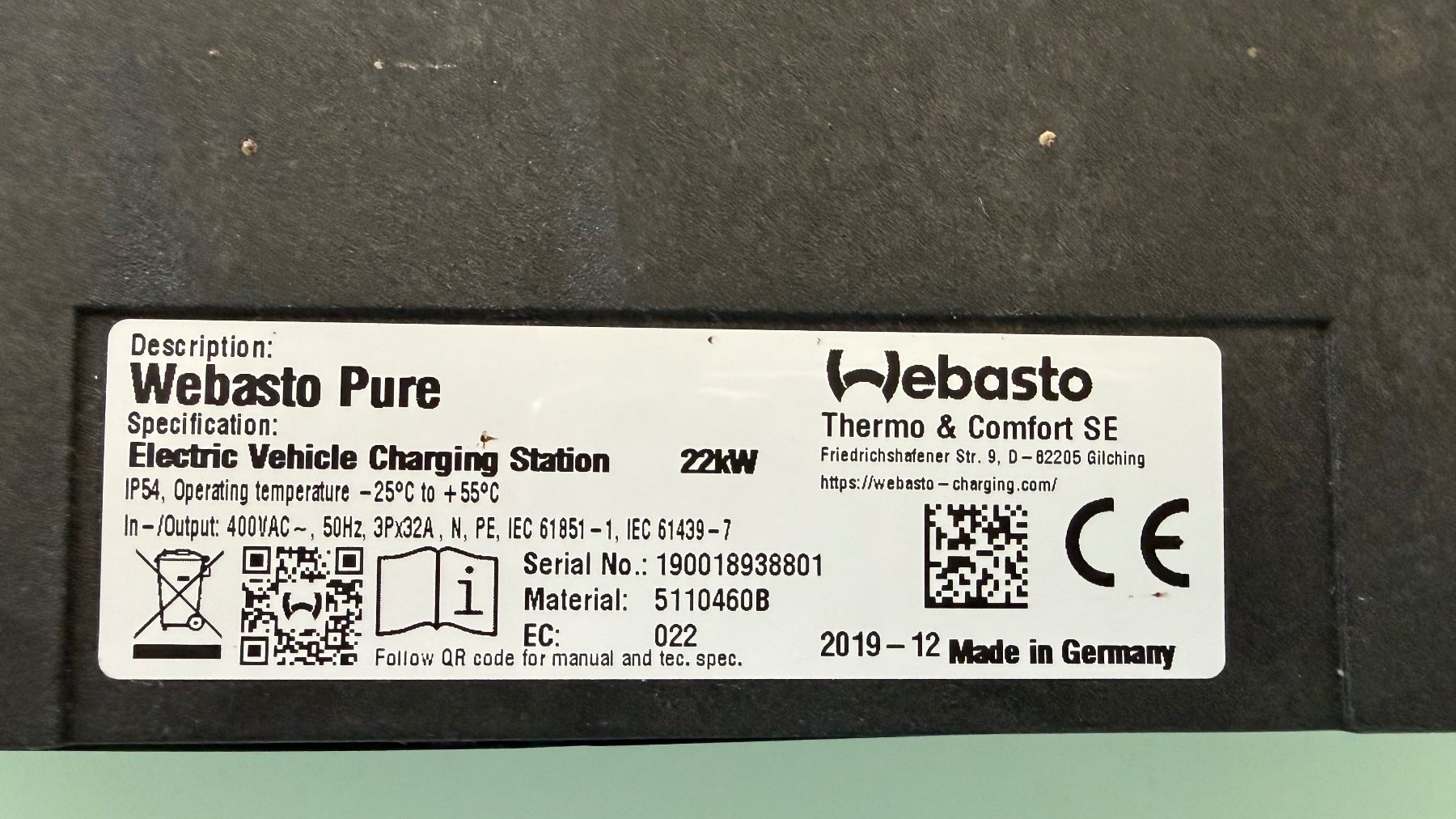 Webasto Caricabatterie: Webasto Pure Wallbox 22kW – Usato da Biel/Bienne venduto da ikcumchs 1
