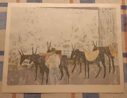 Originallithographie ohne Titel mit 5 Packesel
