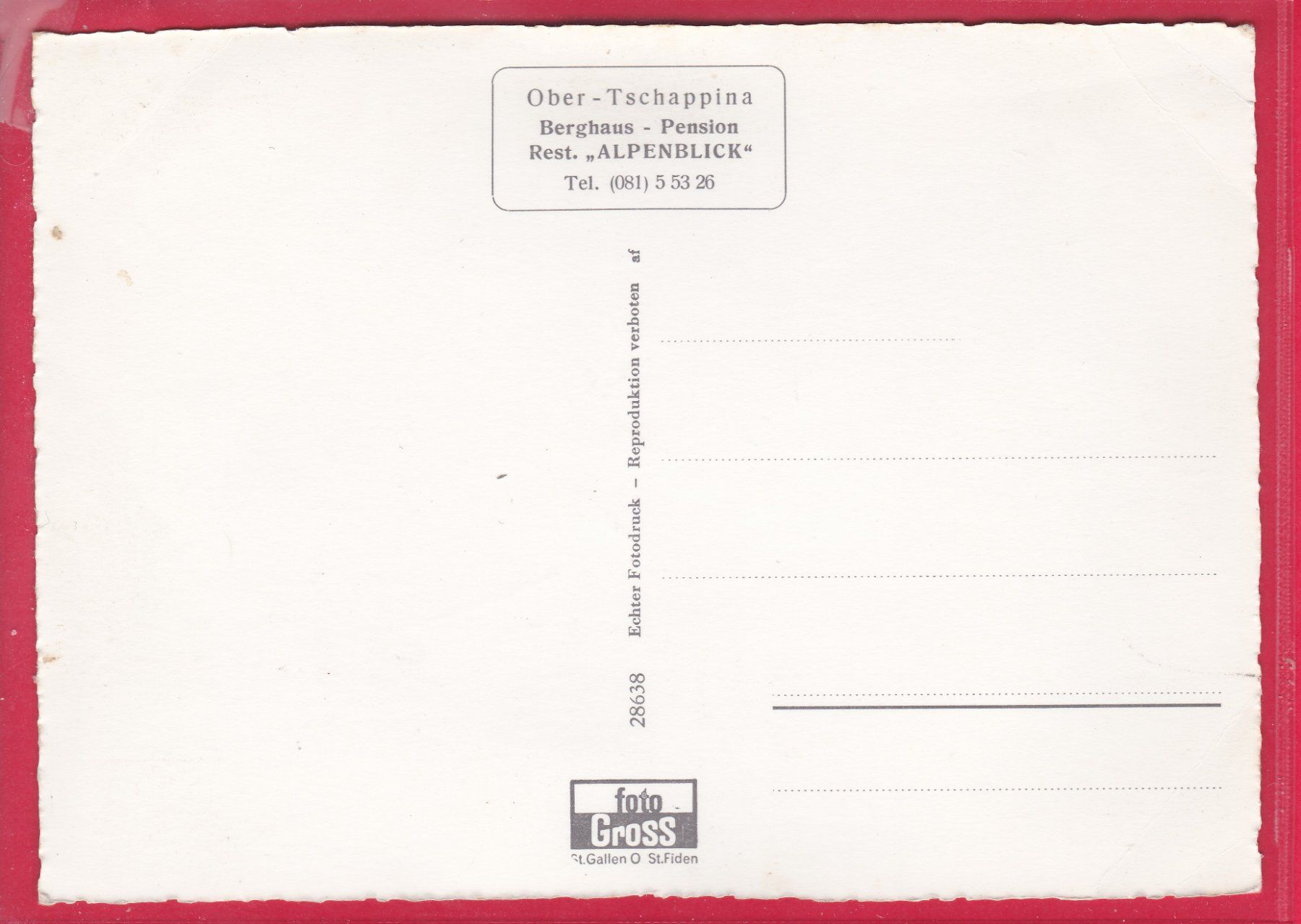 Cartoline postali: OBERTSCHAPPINA 1830m – Usato da Oberrieden venduto da Gebirgsstelze 1