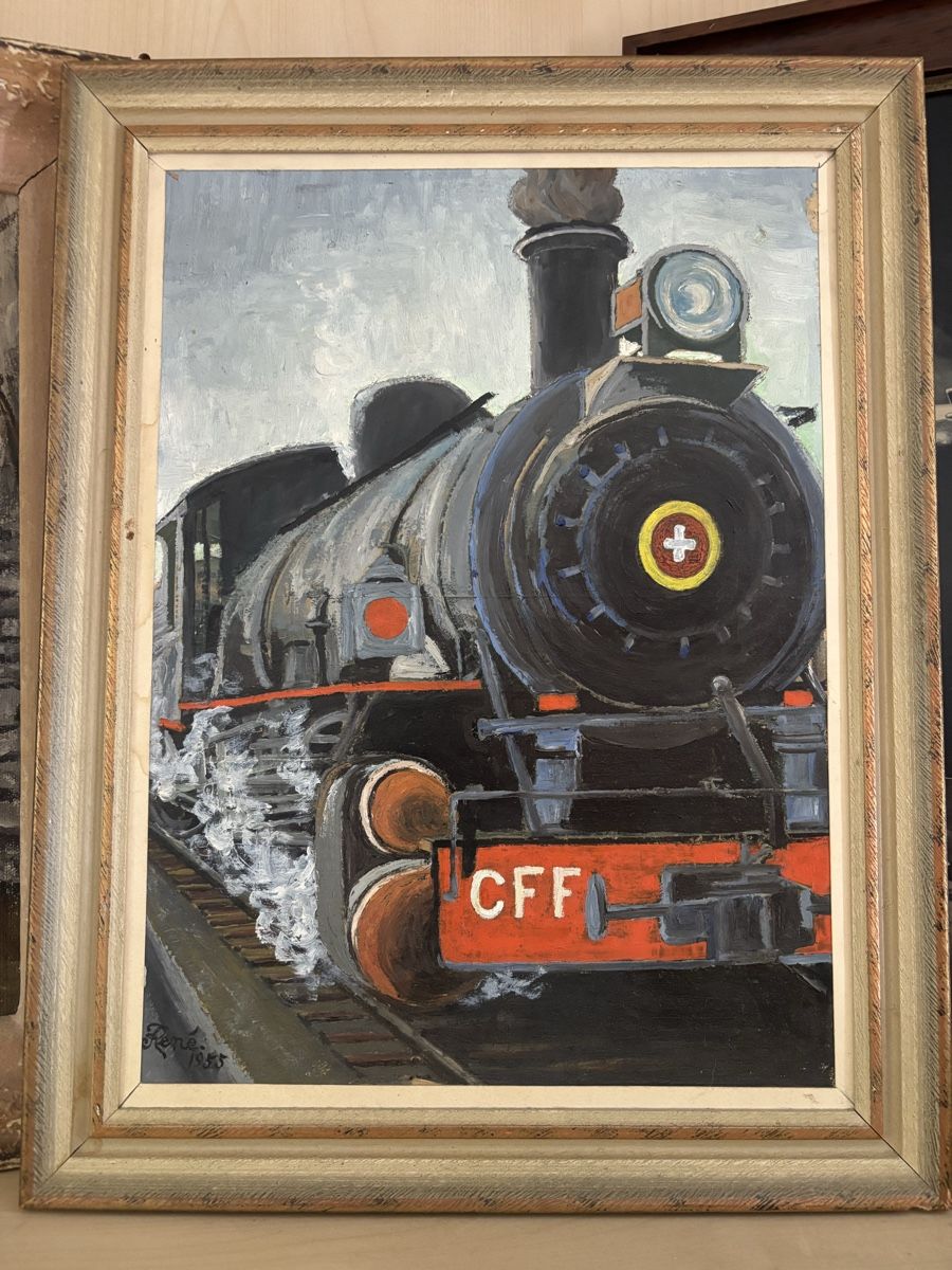 Dipinti: Peinture Locomotion CFF 1955 René Mauron  – Usato da Les Brenets venduto da moe_ym8r