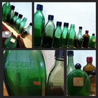 9x grüne, antike Apothekerflaschen, aus Glas, Sammelartikel