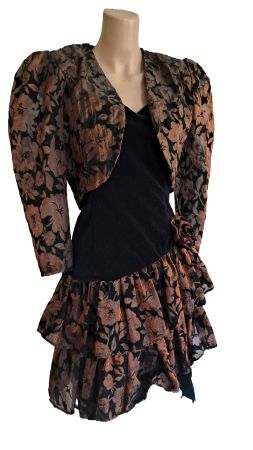 Etuikleid mit Rüschen , Vintage Gr.M/L bronze schwarz Jacke
