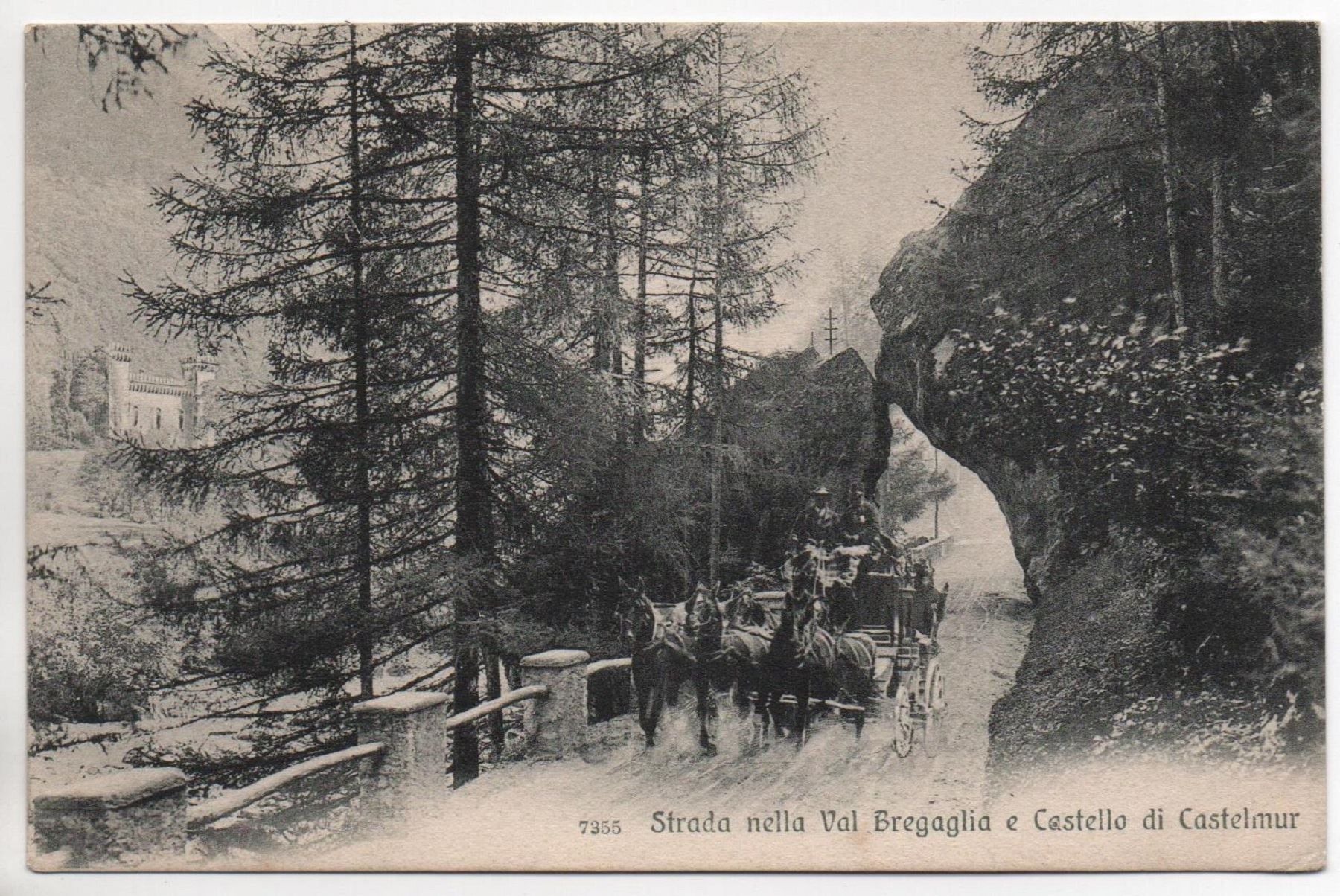 Cartes postales: Strada nella VAL BREGAGLIA e Castello Castelmur, Postkutsche – Neuf (Voir description) à Jona par philajona