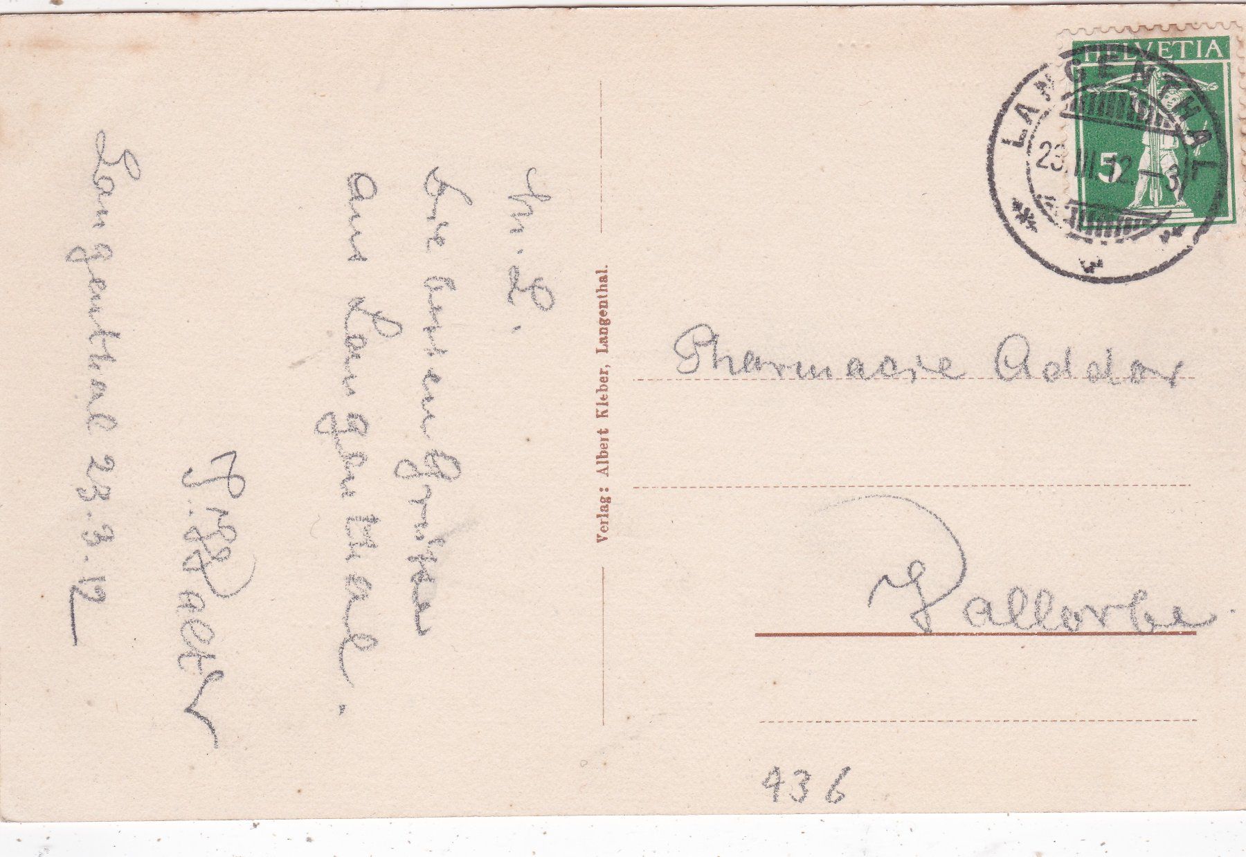 Cartoline postali: Langenthal Hotel Bären 1912 – Usato da Herisau venduto da Lisegrat2008 1