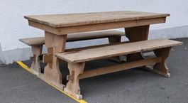 Massiver Holztisch mit 2 Bänken Gartengarnitur Tisch