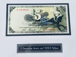 **5 Deutsche Mark 1948 Banknote auf 999,9 Silber Unikat**