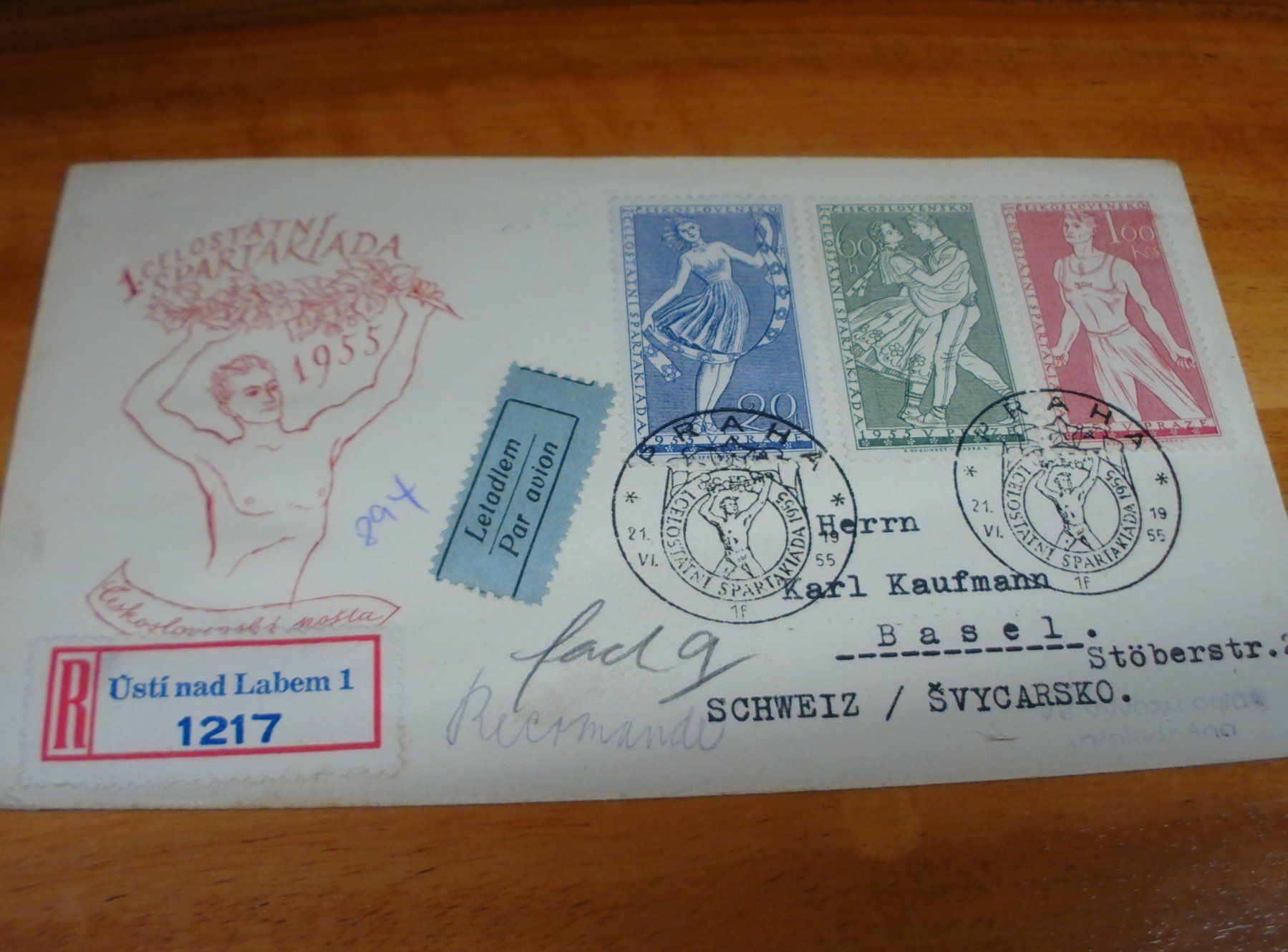 Alle Briefmarken: Tschechoslowakei, Flug-FDC 1955, 1. Spartakiade – Gebraucht aus Niederwil AG von morostahu