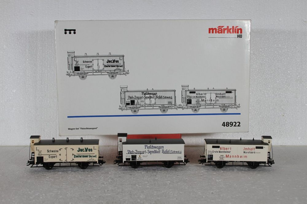 Set De 3 Wagons Märklin H0 - Transport De Viande (Fleischtransport) - N°48922 - Occasion Comme Neuf