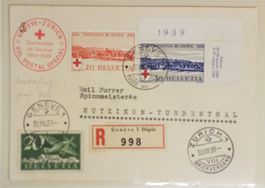 B207) 1939, Rotkreuz Sonderflug Genf - Zürich alle Stempel