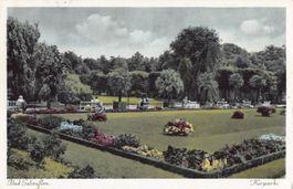 Gruss aus BAD SALZUFLEN - Kurpark, colorierte Postkarte 1938