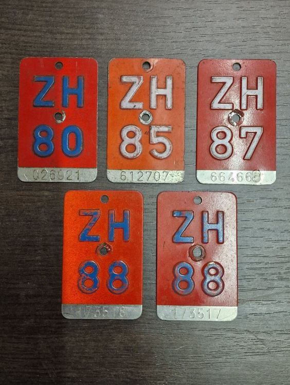 5 x Velonummern/Fahrradnummern ZH 80, ZH 85, ZH 87, ZH 88 (Gebraucht ...
