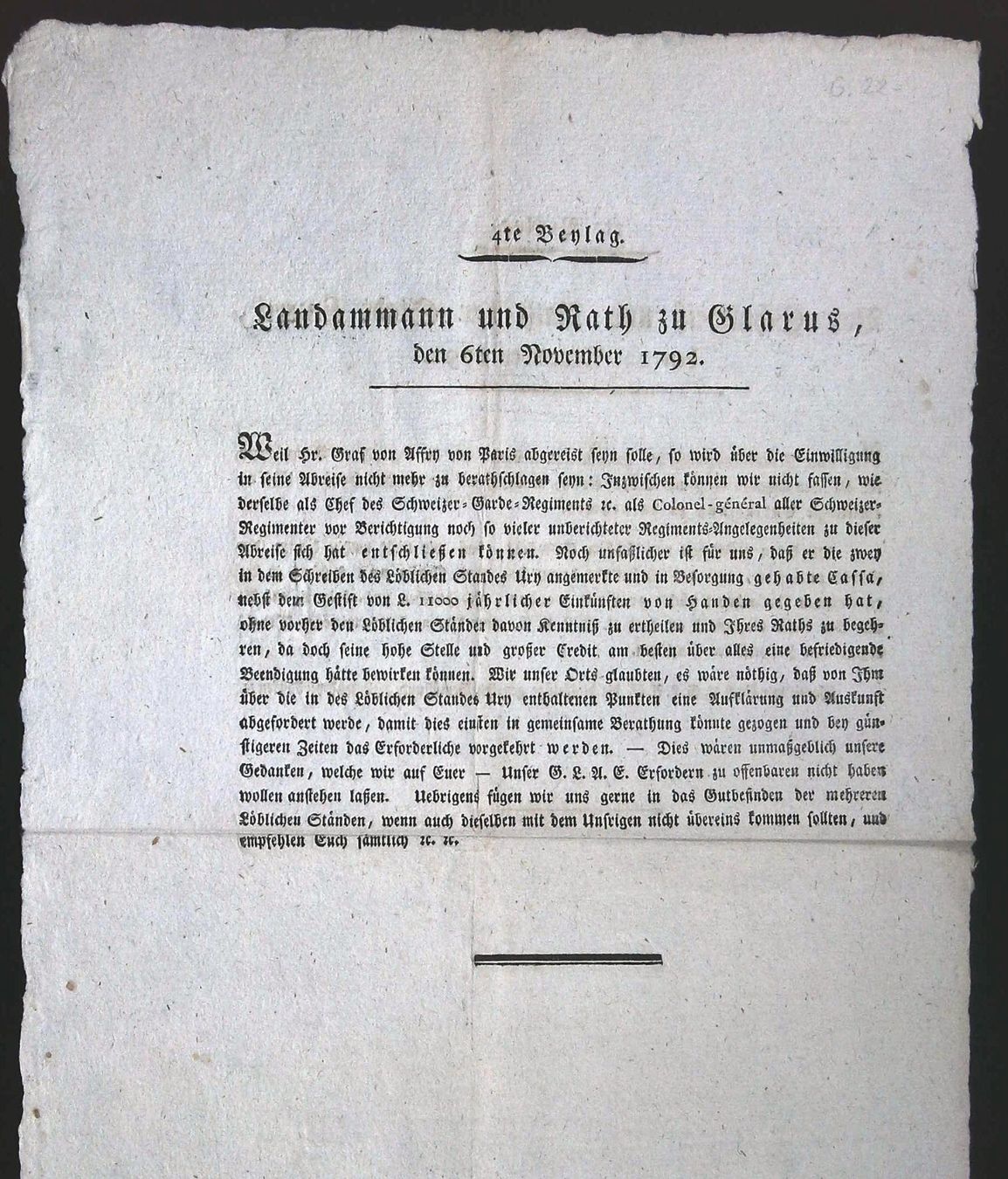 Dokumente: Dokument Glarus und Luzern 1792 – Gebraucht aus Rafz von Helvet32