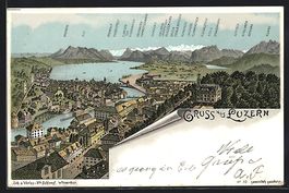 Litho Luzern, Totalansicht mit Alpenpano
