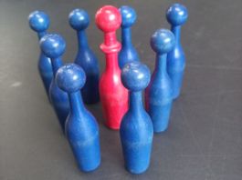 Holz Kegelspiel Vintage Retro Tisch Kegel