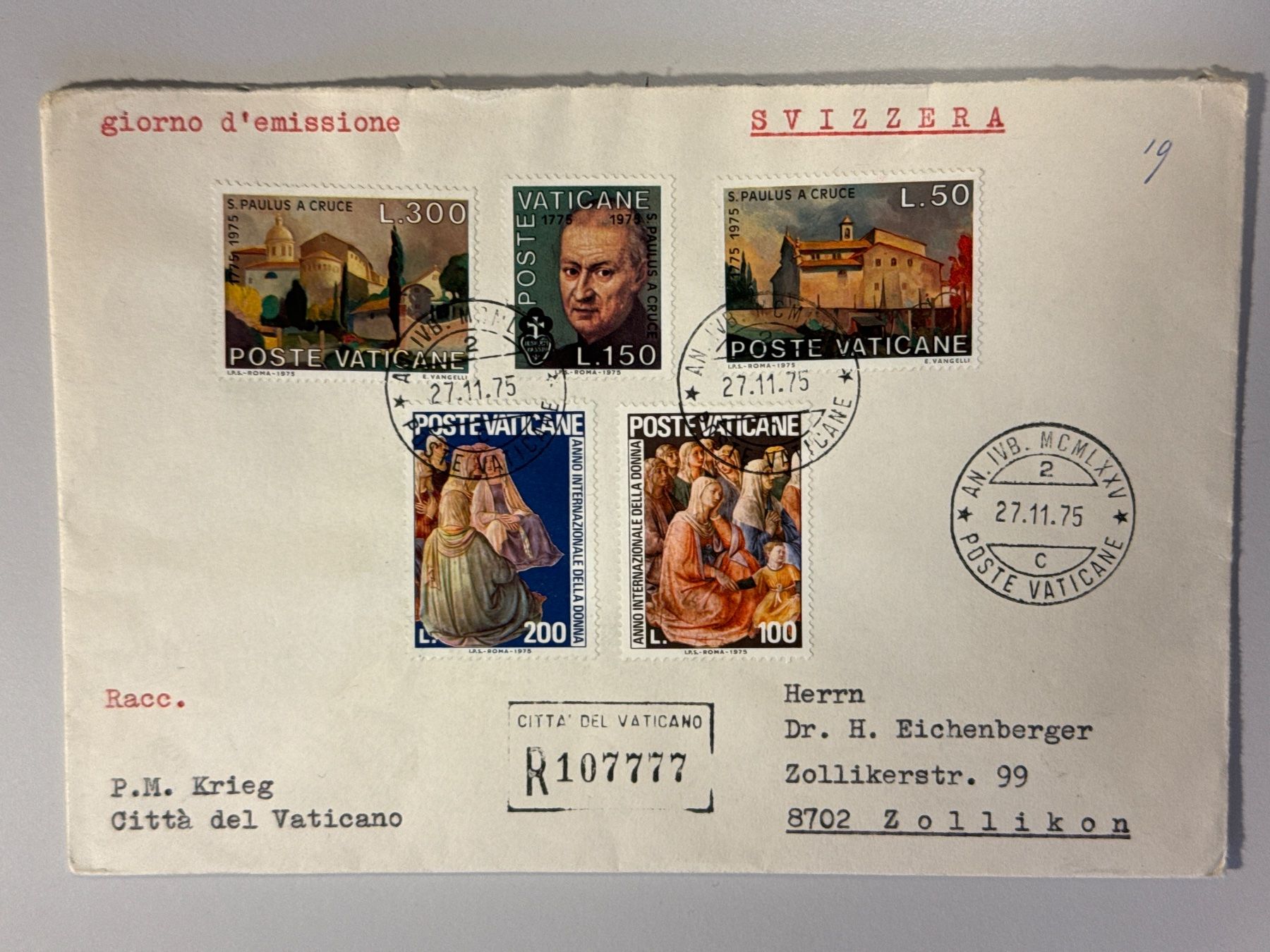 Tutti i francobolli: 1976 Brief Vatikan – Usato da Küssnacht am Rigi venduto da SUOMIMASTER