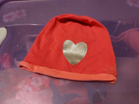 Warme, weiche Kindermütze, Grösse 47, pink, Herzmuster ❤️