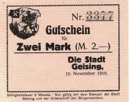 Geising 2 Mark 15.11.1918 VZ+-VZ++