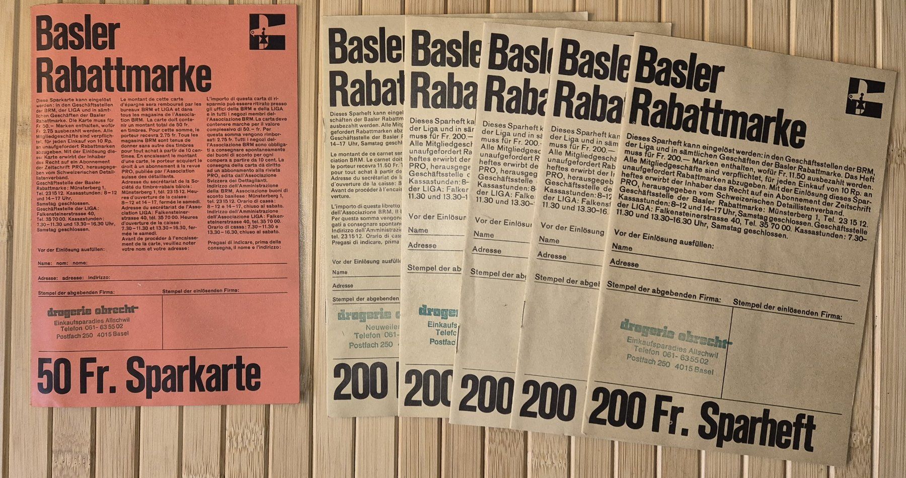 Tutti i francobolli: 6 Basler Rabattmarken Hefte – Usato da Basel venduto da Kurioses