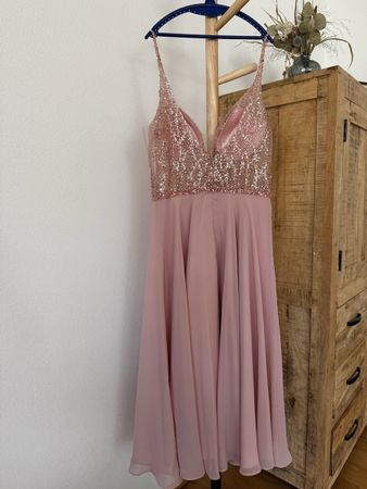 Abendkleid rosa Pailletten mit Trägern guter Zustand