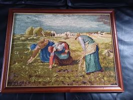 Handstickerei Bild Gerahmt, Ernte Szene, Herbst Gobelin