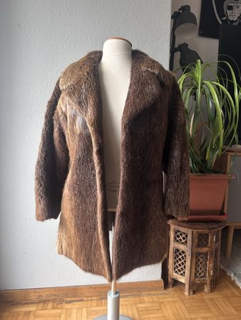 Echter Pelzmantel (vermutlich Nutria) braun, Vintage, M-L