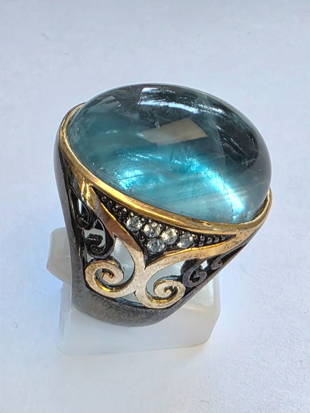 Ringe: Ring mit grossem blauem Fluorit Edelstein Grösse 61 – Neu (gemäss Beschreibung) aus Zürich von Bieter04 1