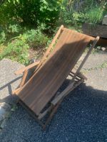 Vintage Liegestuhl Holz Stoff, klappbar, zum restaurieren
