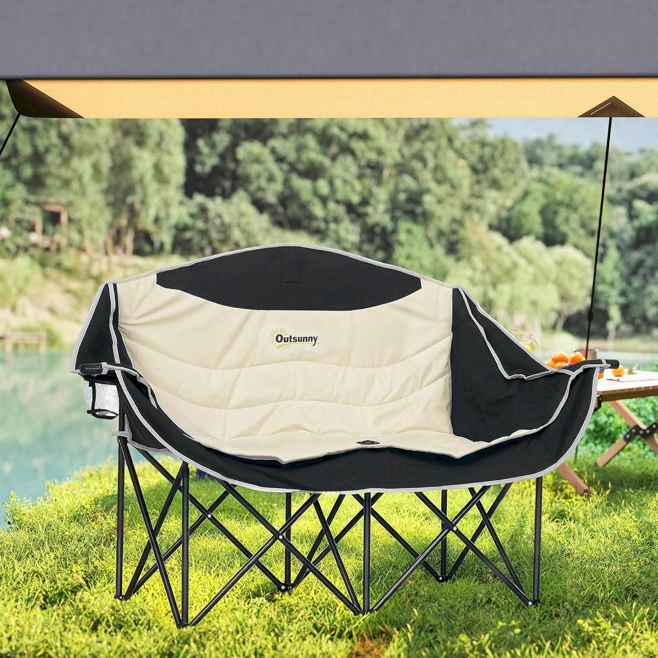 Mobili da campeggio: Outsunny Campingstuhl 2 Sitzer Khaki – Nuovo e nell'imballaggio originale da Bottighofen venduto da zaap 3