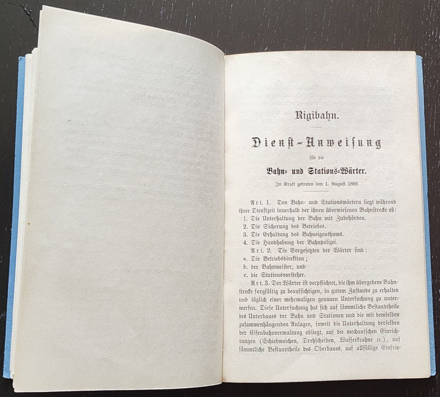 Documenti: VRB Rigi-Bahn Dienstreglement 1889 – Usato da Biberist venduto da Slick 5
