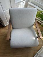 Armchair light grey fabric wooden arms