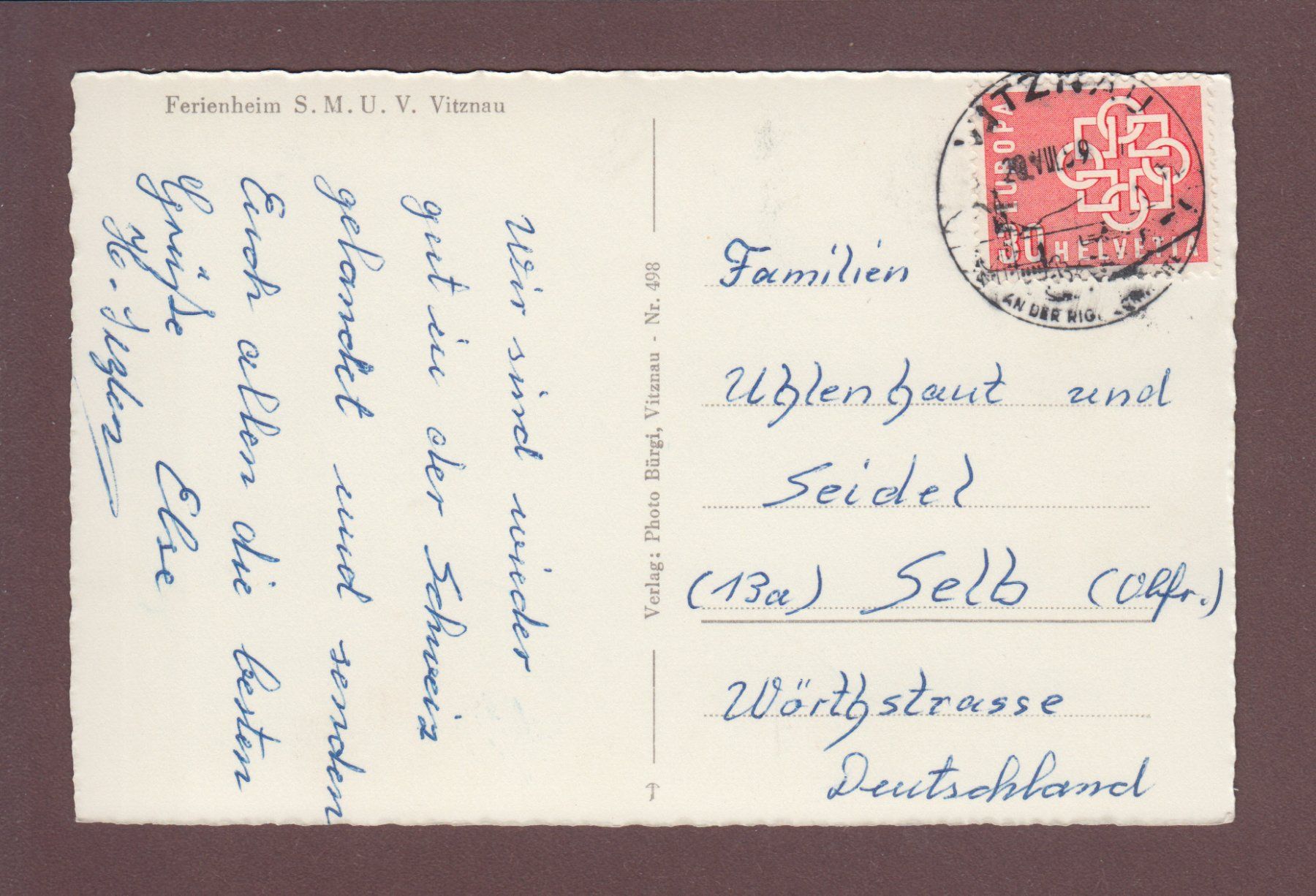 Cartoline postali: VITZNAU - Ferienheim SMUV - 1959 – Usato da Pully venduto da nicecards 1